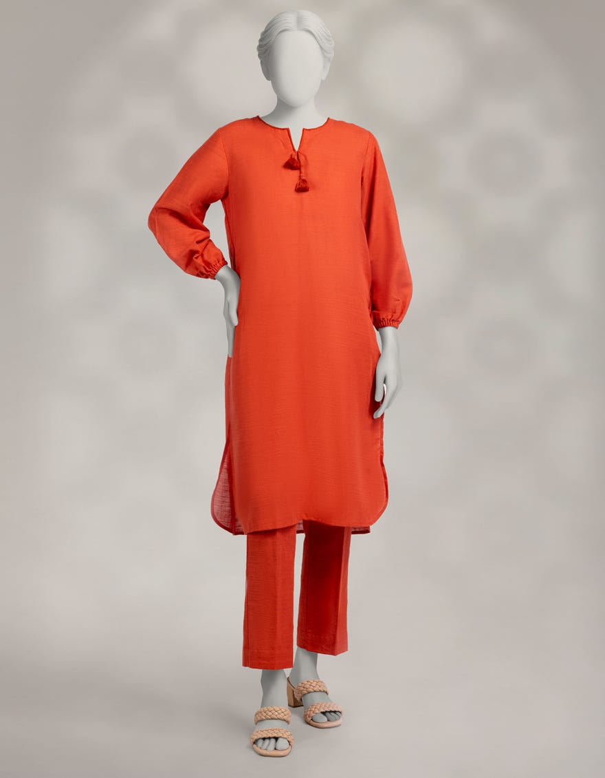 ORANGE KHADDAR DYED CO-ORD SET