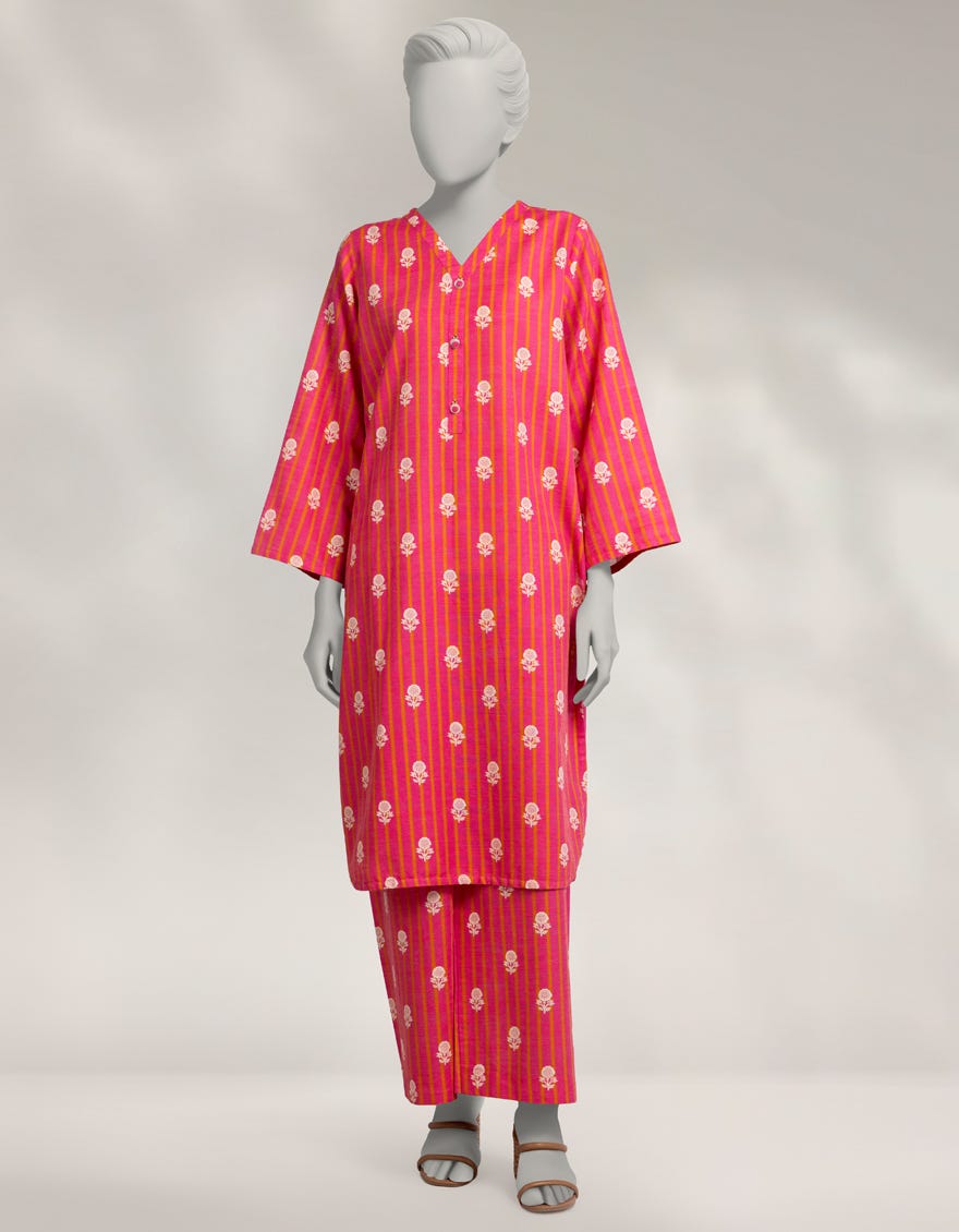 PINK KHADDAR PRINTED CO-ORD SET