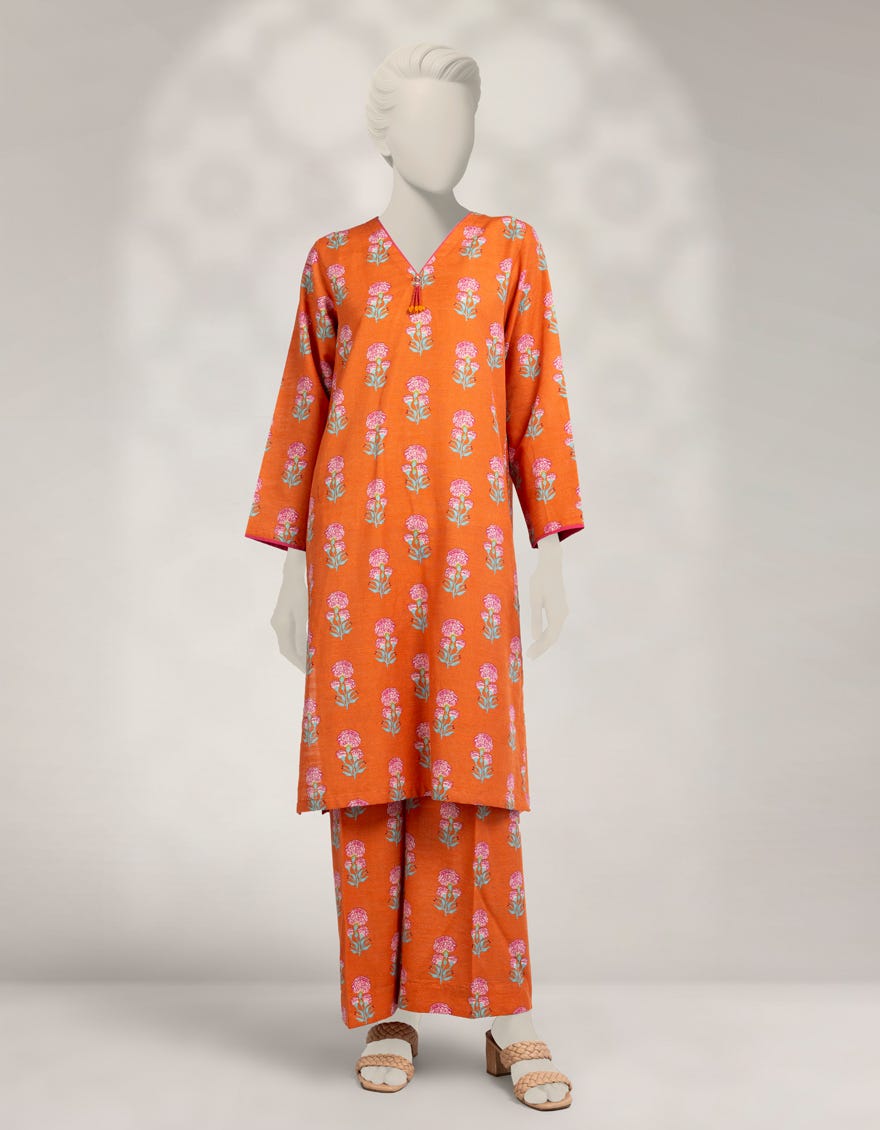 ORANGE KHADDAR PRINTED CO-ORD SET