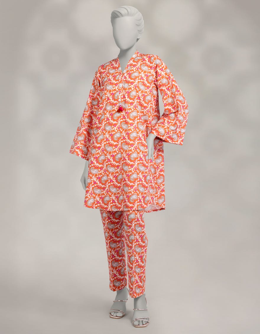 ORANGE KHADDAR PRINTED CO-ORD SET