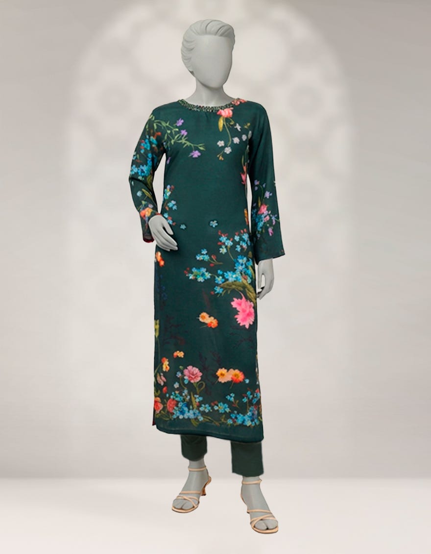 GREEN GEORGETTE DIGITAL PRINTED CO-ORD SET