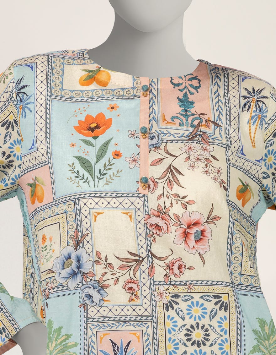 MULTICOLOR DOBBY DIGITAL PRINTED CO-ORD SET