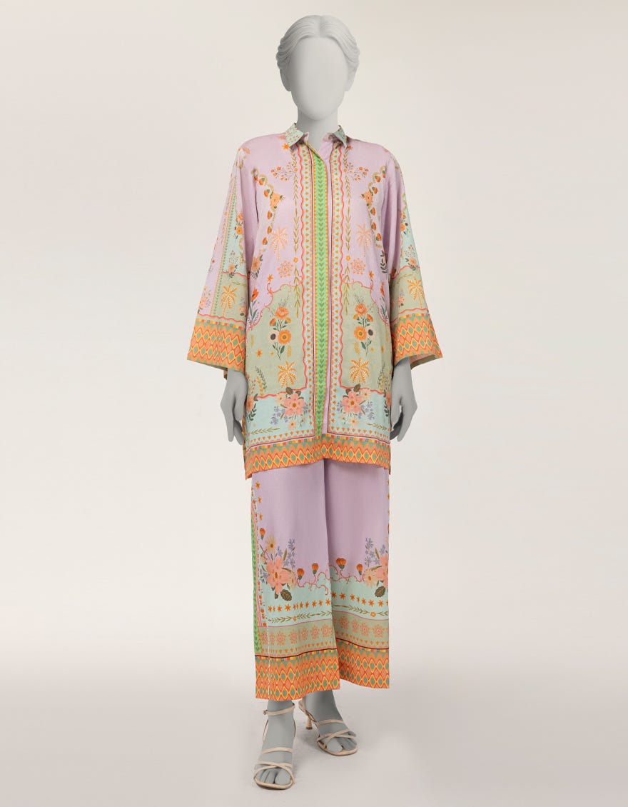 PURPLE DOBBY DIGITAL PRINTED CO-ORD SET