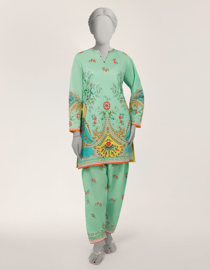 GREEN DOBBY DIGITAL PRINTED CO-ORD SET