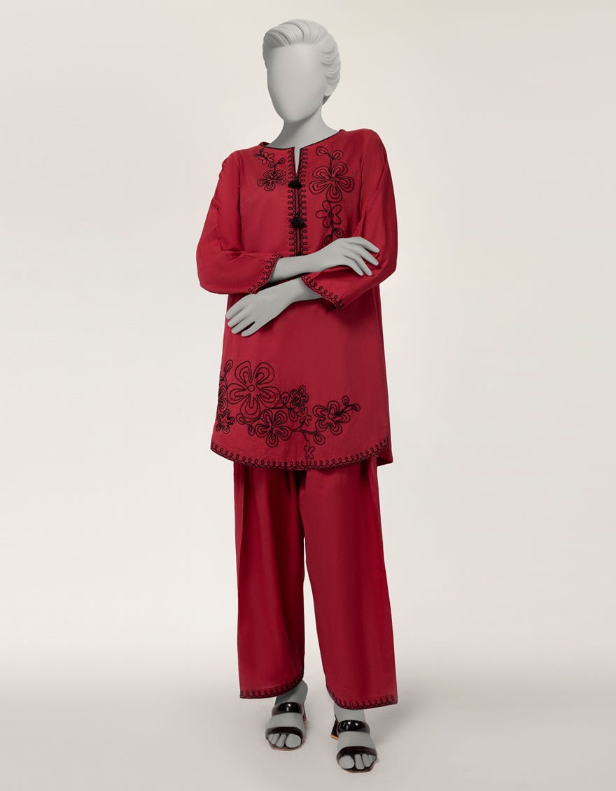 MAROON LAWN EMBROIDERED CO-ORD SET