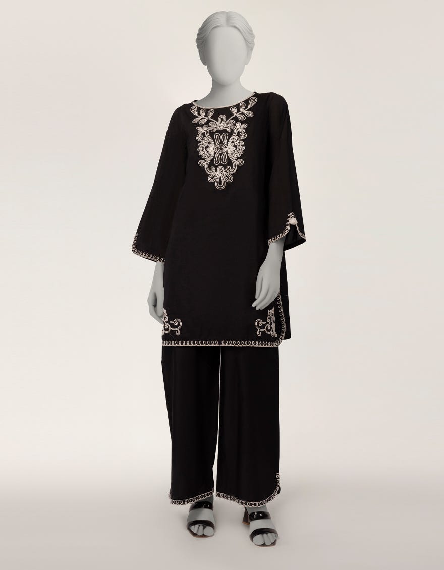 BLACK LAWN EMBROIDERED CO-ORD SET