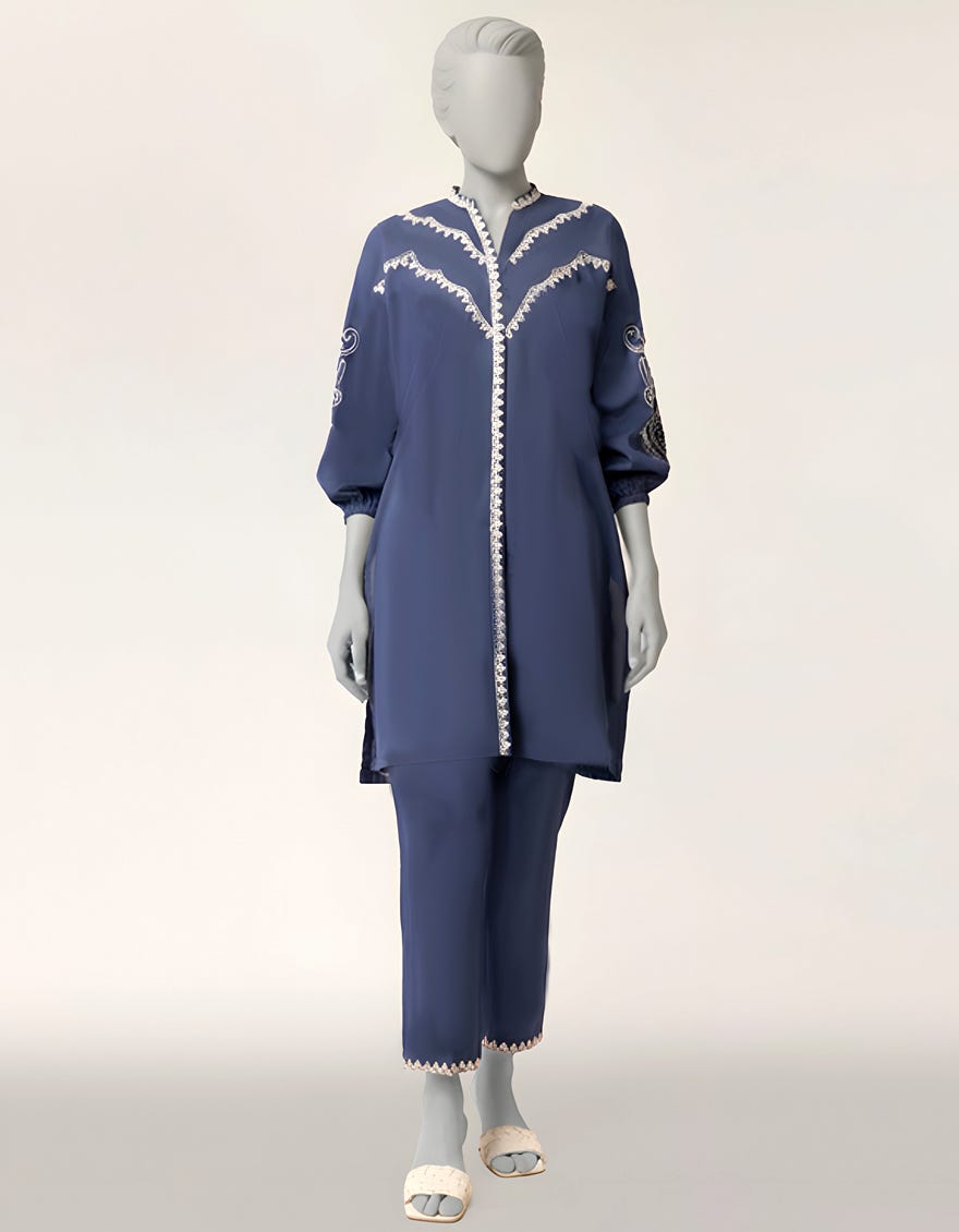 BLUE LAWN EMBROIDERED CO-ORD SET