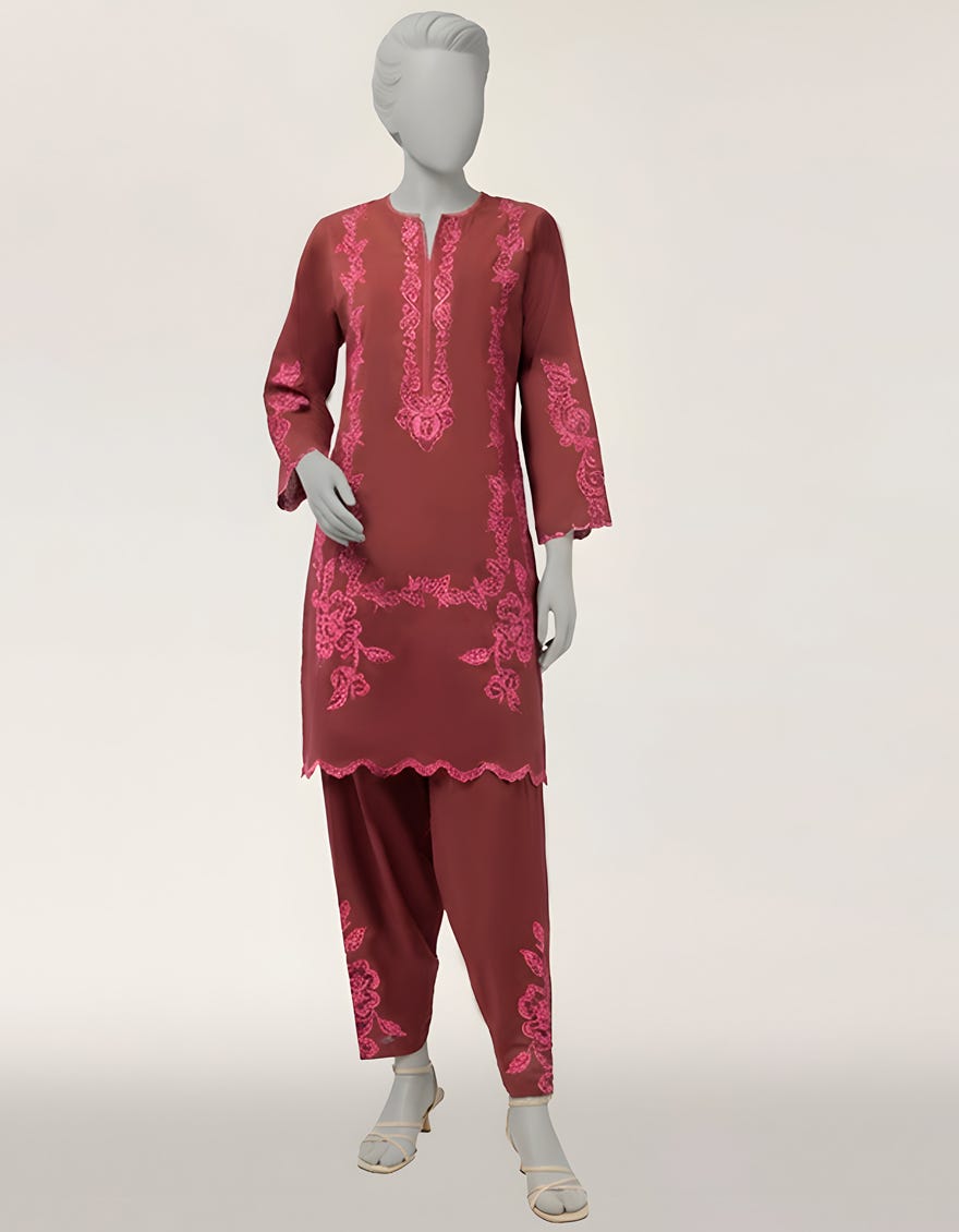 MAROON LAWN SCHIFFLI CO-ORD SET