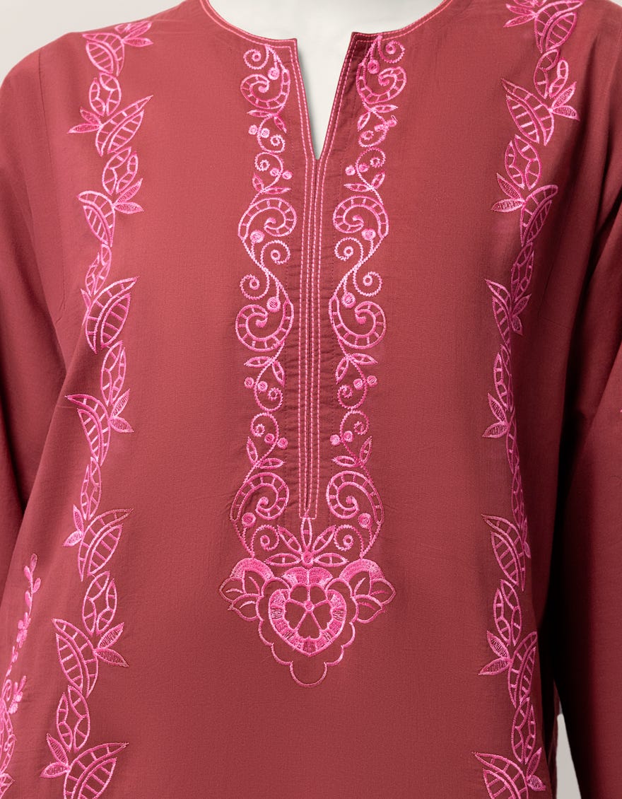 MAROON LAWN SCHIFFLI CO-ORD SET
