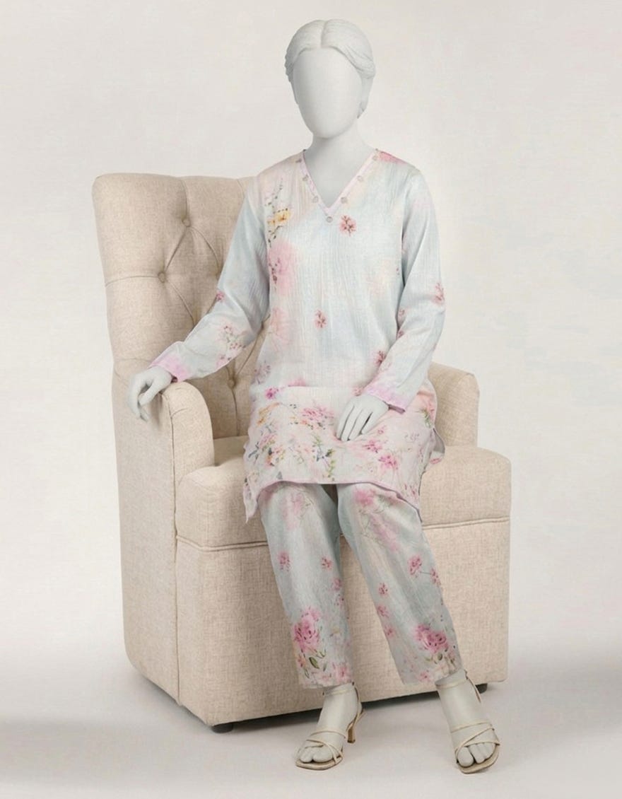 BLUE SEERSUCKER DIGITAL PRINTED CO-ORD SET