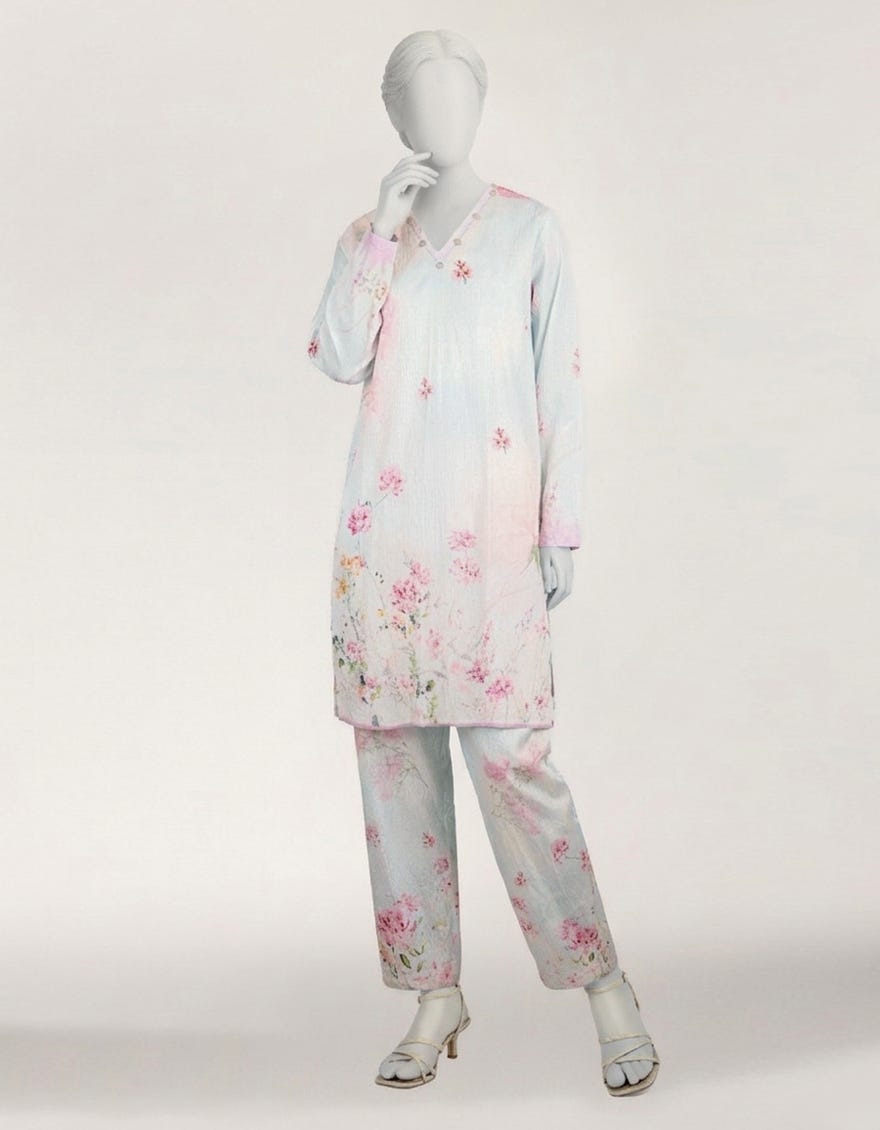 BLUE SEERSUCKER DIGITAL PRINTED CO-ORD SET