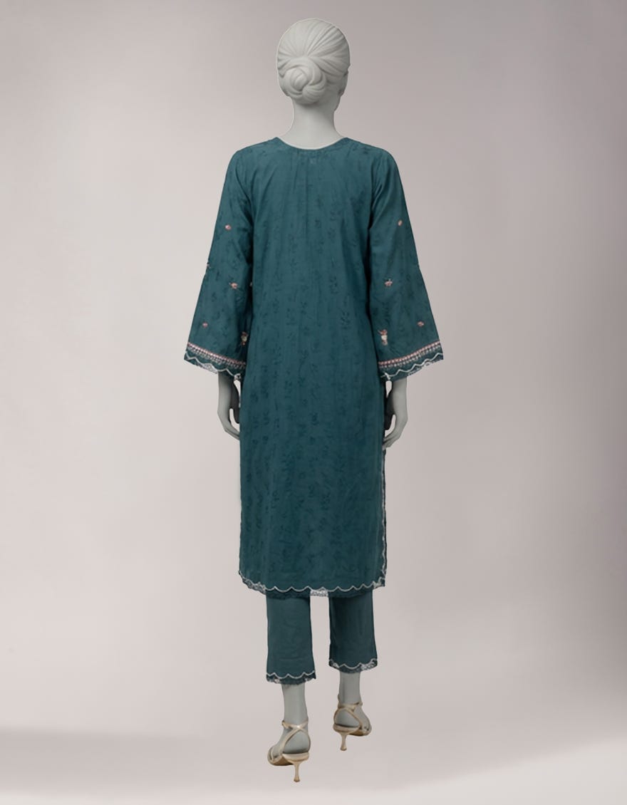 TEAL TEXTURED EMBROIDERED UNSTITCHED 2PC