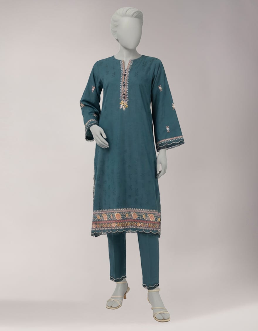 TEAL TEXTURED EMBROIDERED UNSTITCHED 2PC