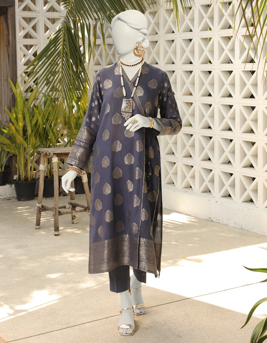 Blue Jacquard Unstitched 1Pc | Jlawn-S-Jsu-24-909