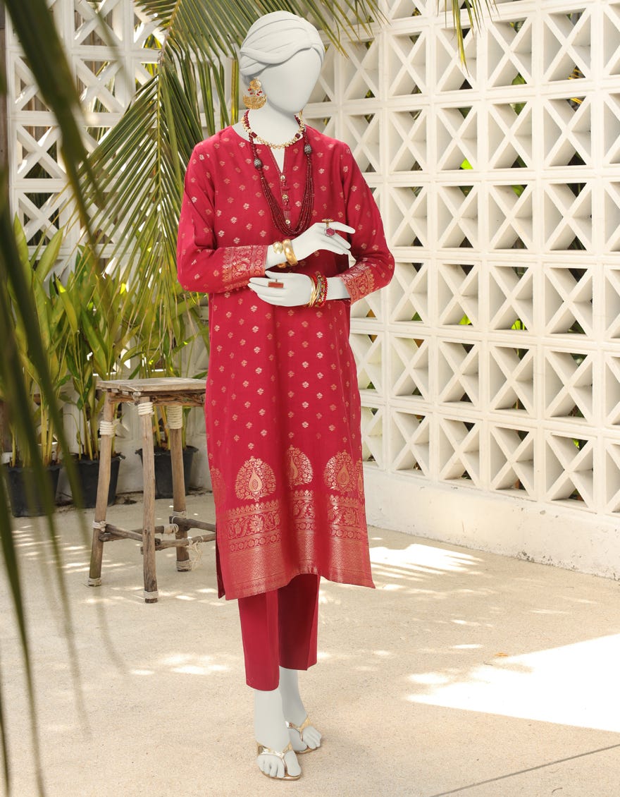 Red Jacquard Unstitched 1Pc | Jlawn-S-Jsu-24-910