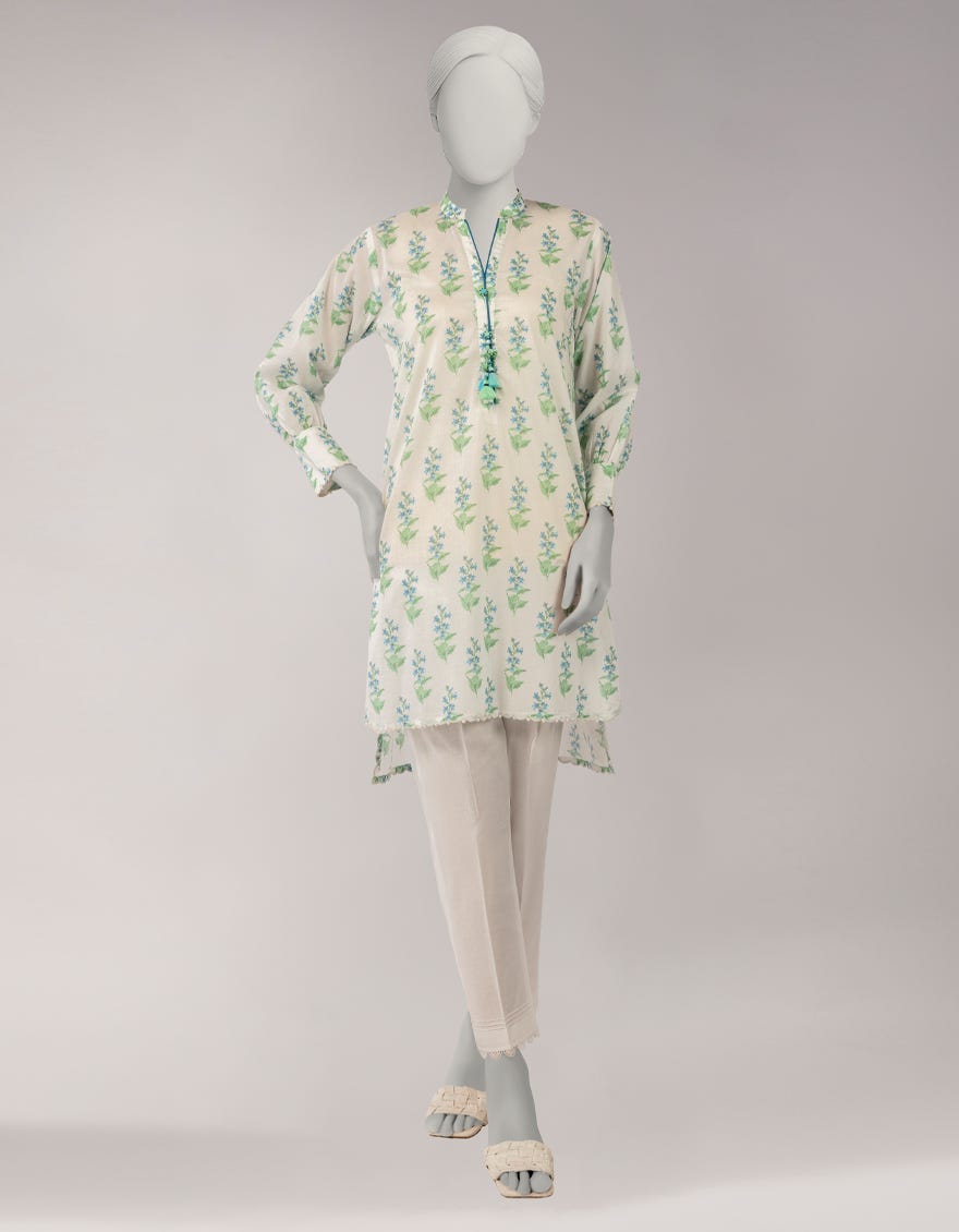 WHITE LAWN PRINTED UNSTITCHED 1PC