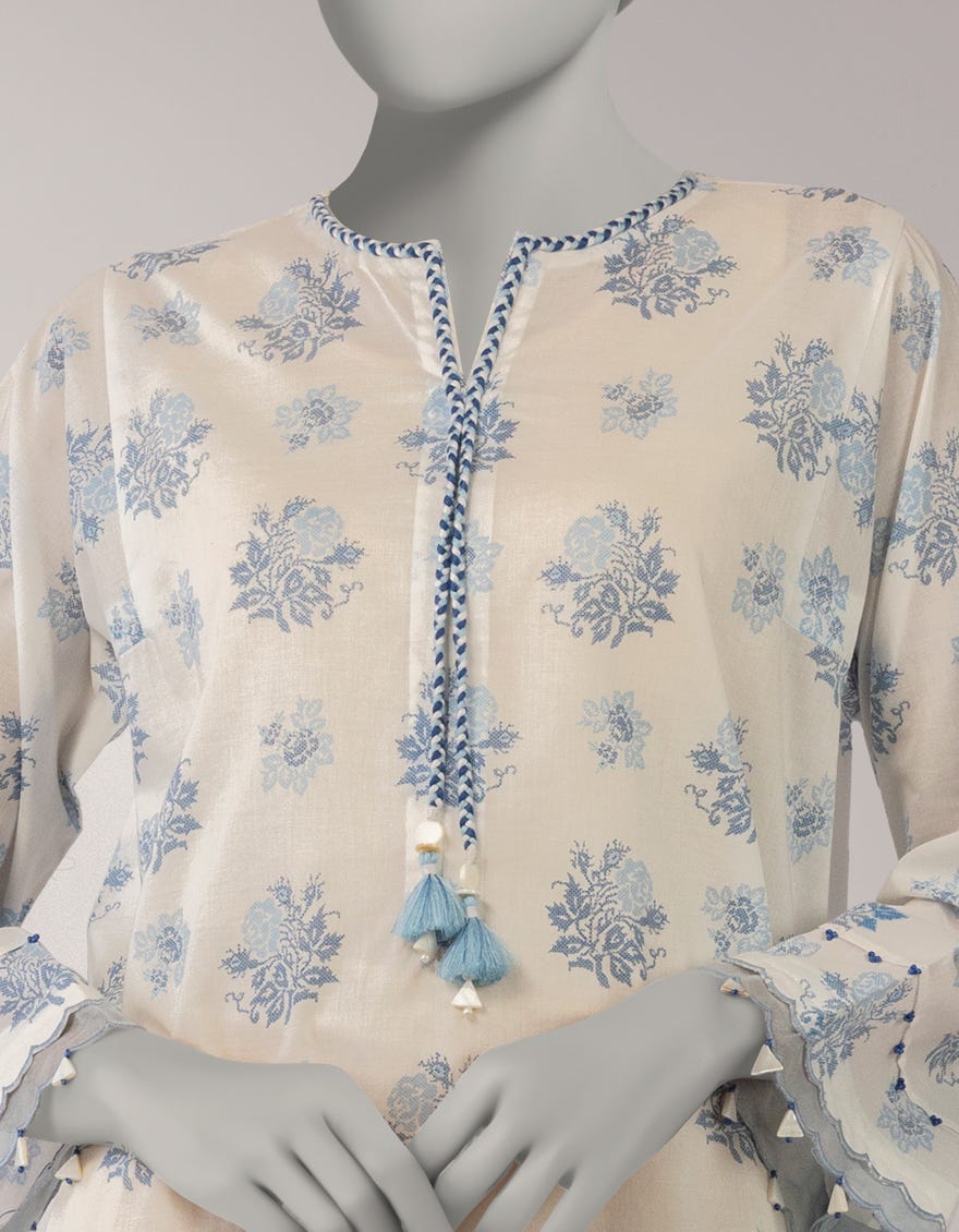 WHITE LAWN PRINTED UNSTITCHED 1PC
