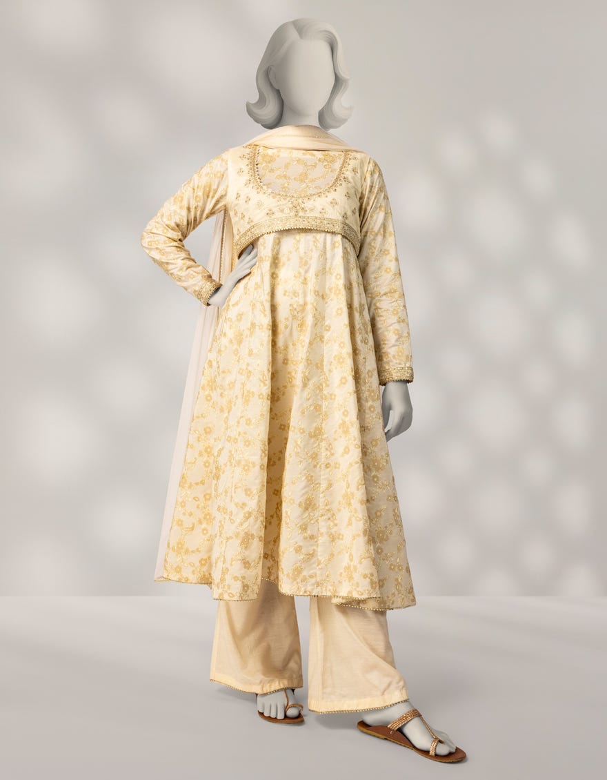 OFF WHITE SILK EMBROIDERED 3PC STITCHED