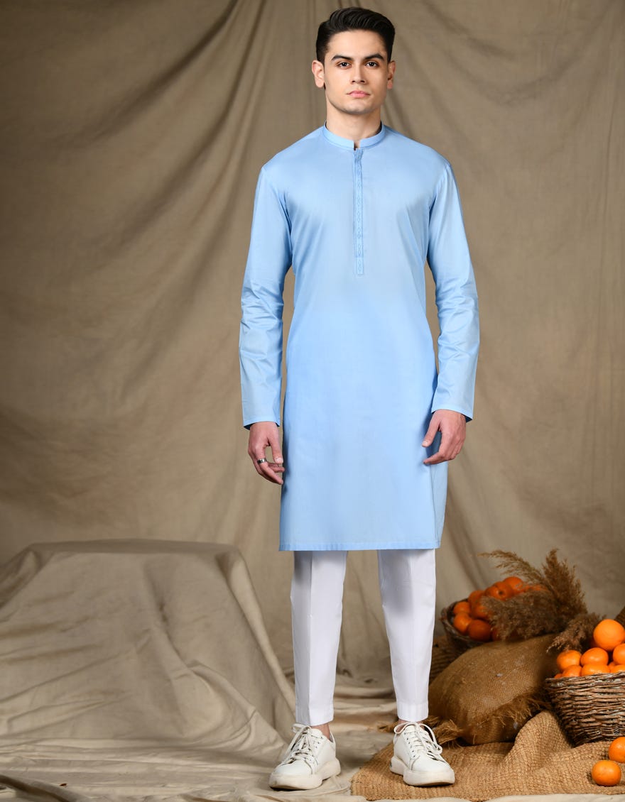 Sky Blue Cotton Teen Boy's Kurta | Jtk-S-34646