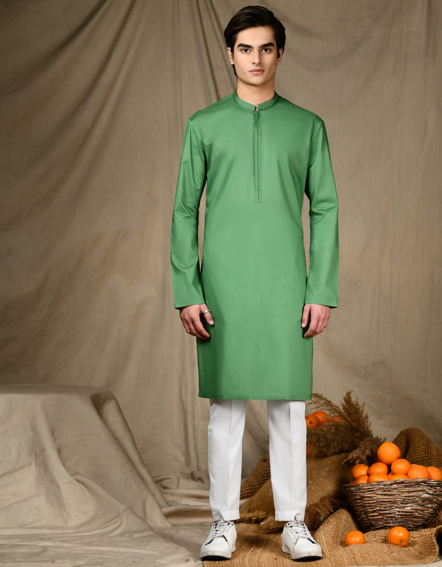 Forest Green Cotton Teen Boy's Kurta | Jtk-S-34647