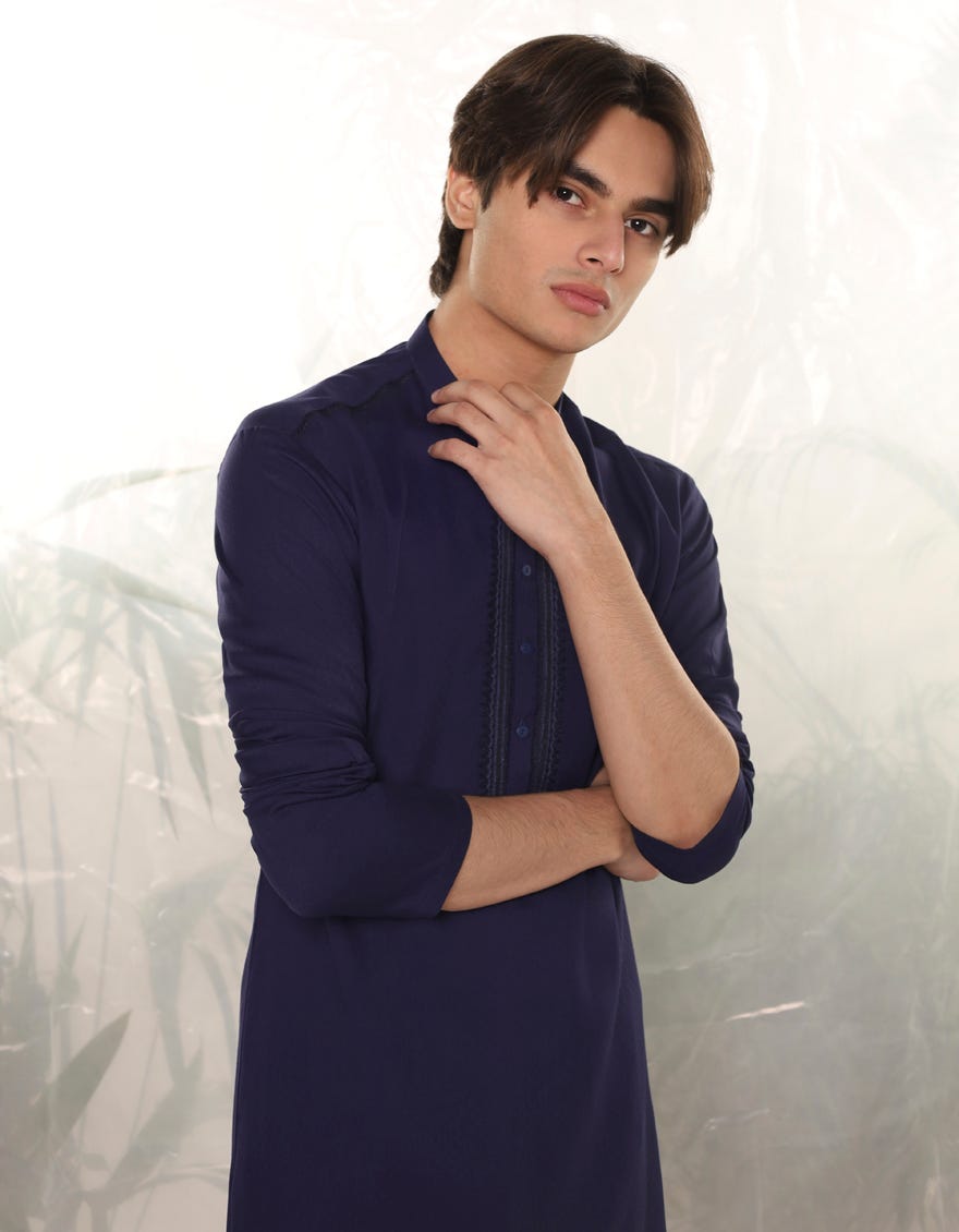 NAVY BLUE BLENDED KURTA | JTK-A-34766