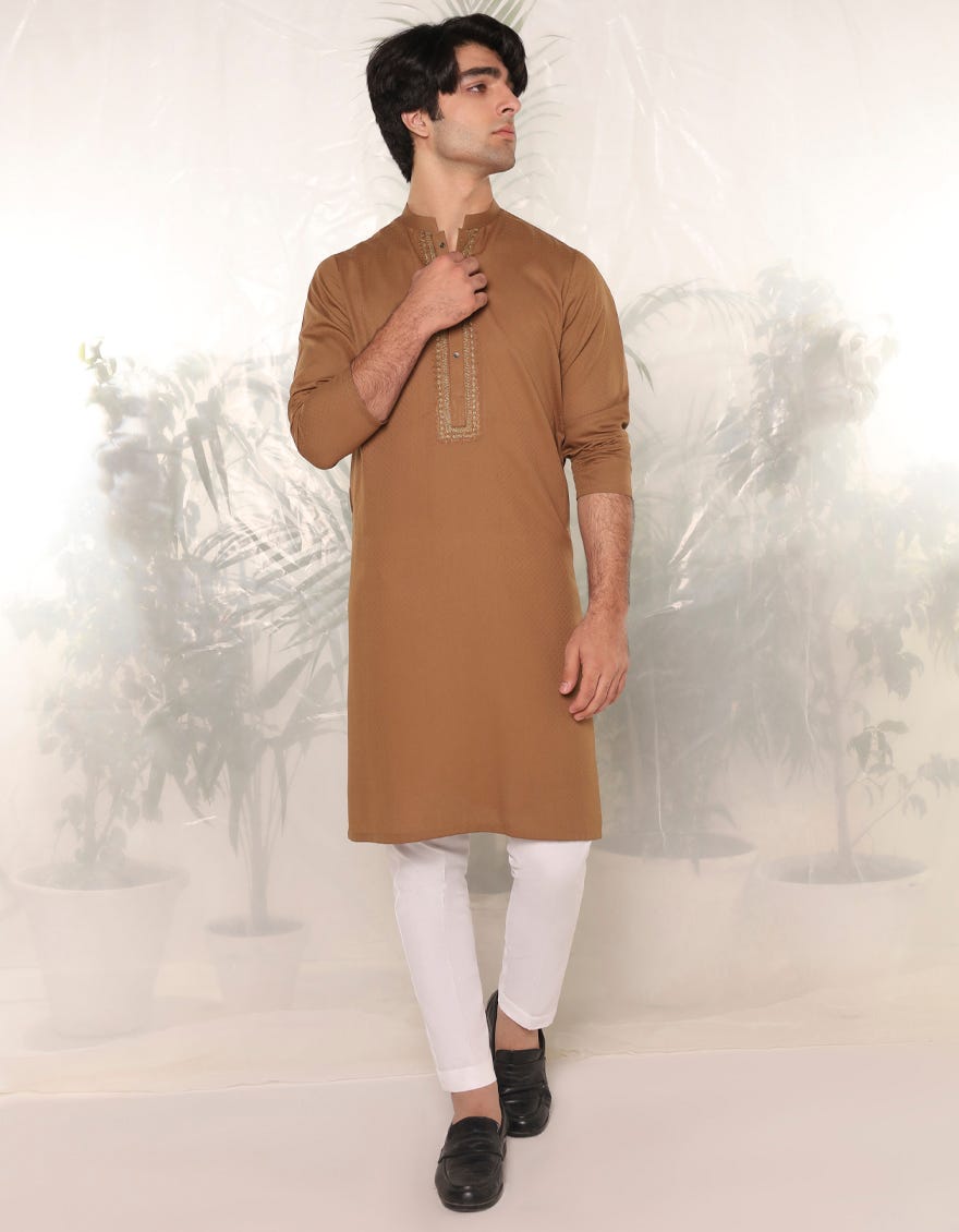 Brown Blended Teen Boy's Kurta | Jtk-A-34767