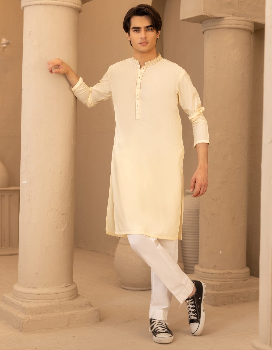 CREAM BLENDED KURTA