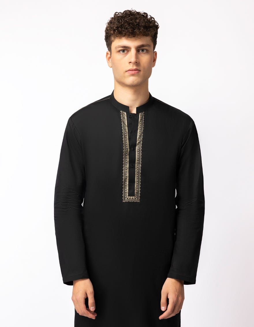 BLACK COTTON SEMI-FORMAL KURTA