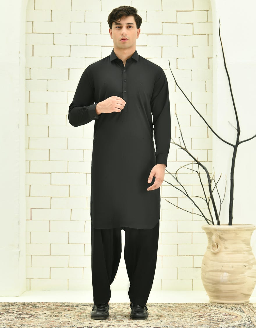 Black Blended Teen Boy's Kameez Shalwar | Jtks-A-40201-R12-Ap
