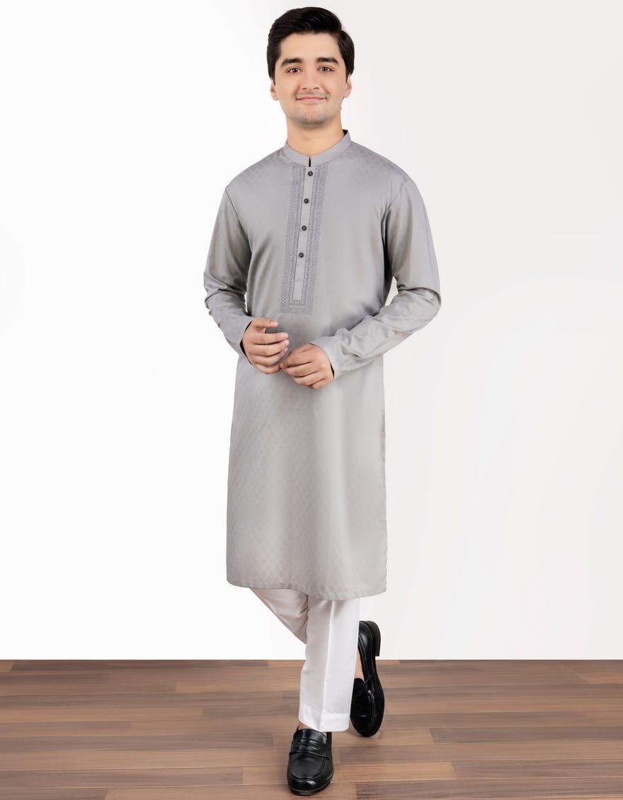 Grey Cotton Teen Boy's Kurta | Jtk-S-46160