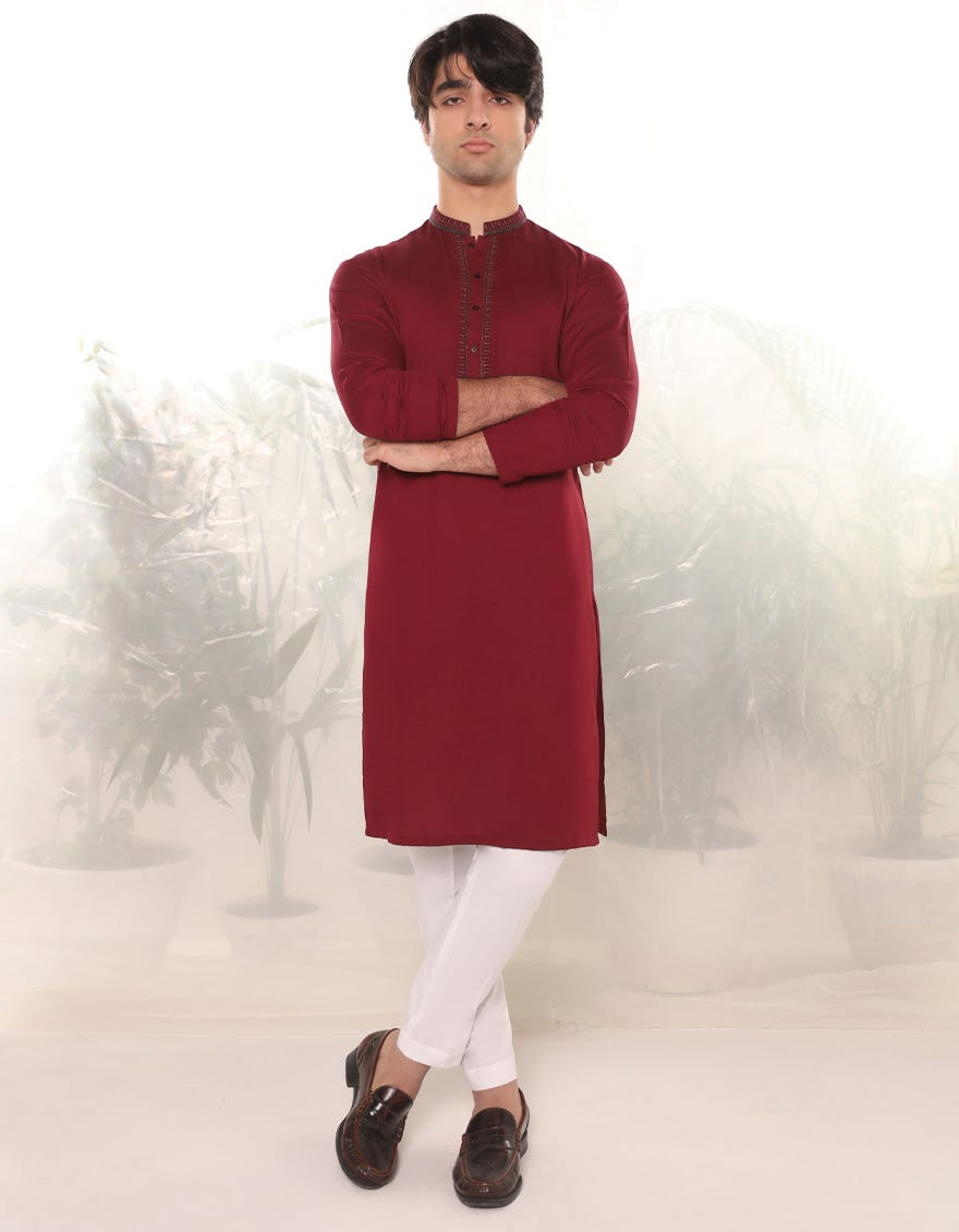 Maroon Blended Teen Boy's Kurta | Jtk-A-46377