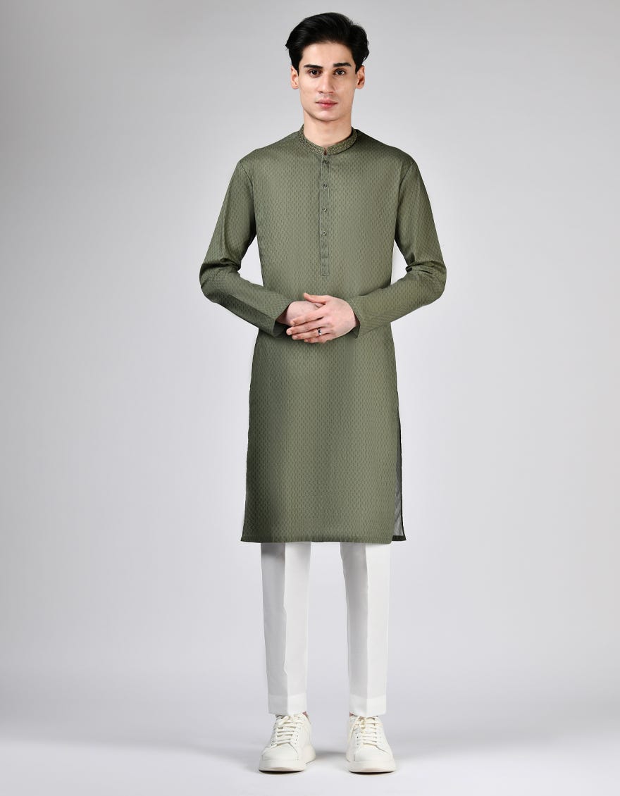 GREEN COTTON KURTA | JTK-A-46521