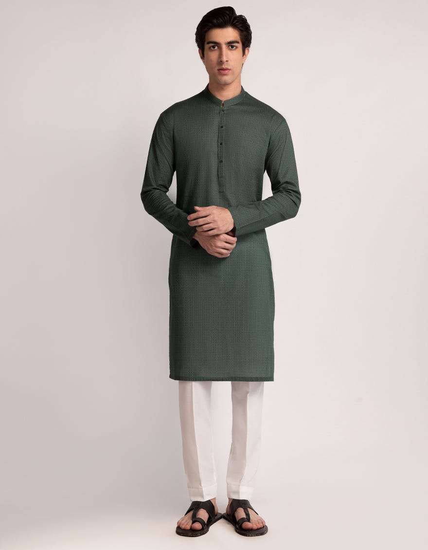 GREEN COTTON KURTA