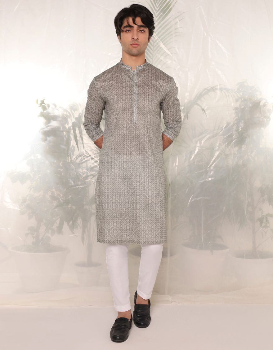 Greyish Green Cotton Teen Boy's Kurta | Jtk-S-90456