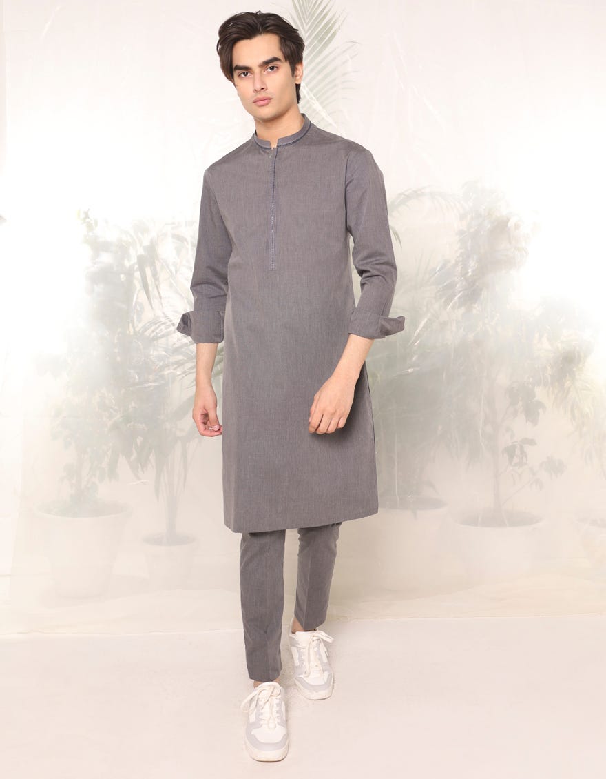 Light Grey Blended Kurta Pajama | Jtkp-S-34777
