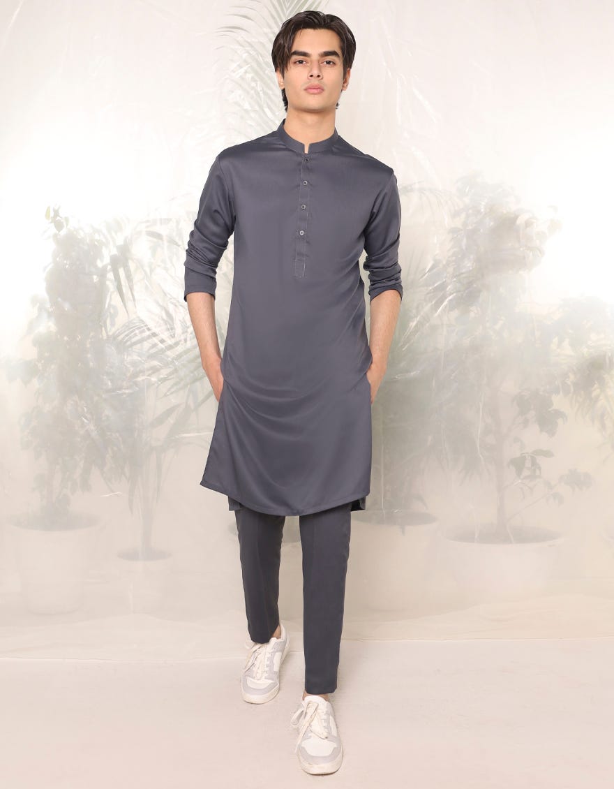 Chocolate Grey Blended Kurta Pajama | Jtkp-A-39130