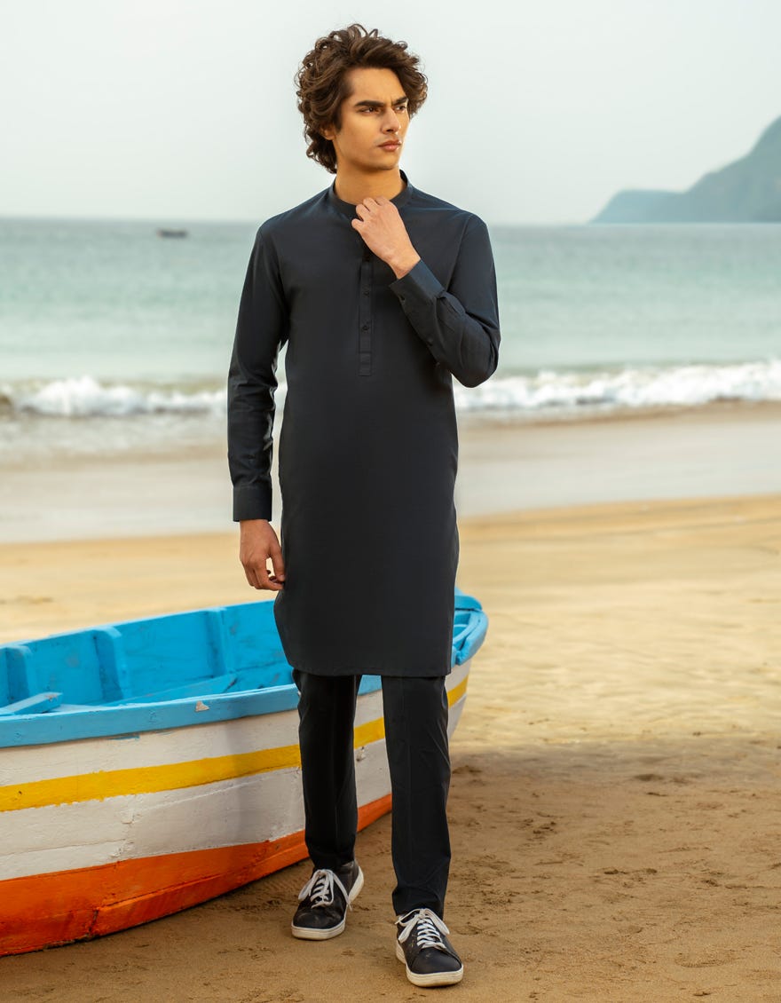 DARK BLUE COTTON CASUAL KURTA TROUSERS|JTKPA39283