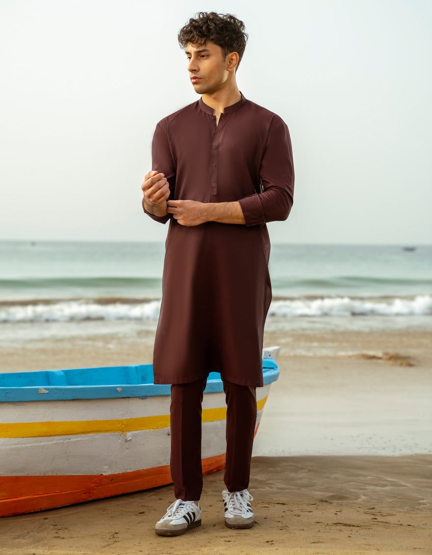 MAROON COTTON CASUAL KURTA TROUSERS|JTKPA39284