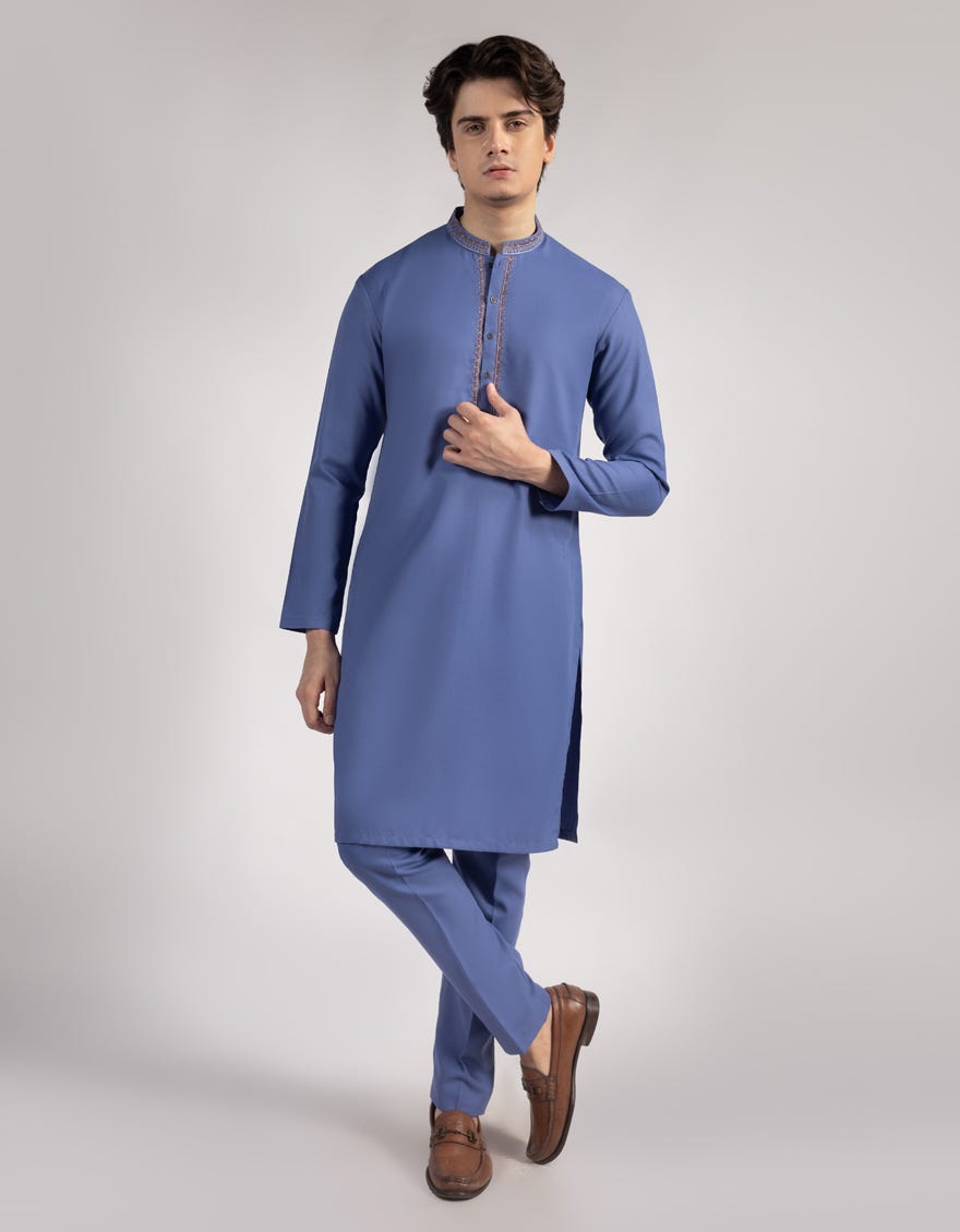 LIGHT BLUE BLENDED KURTA TROUSERS