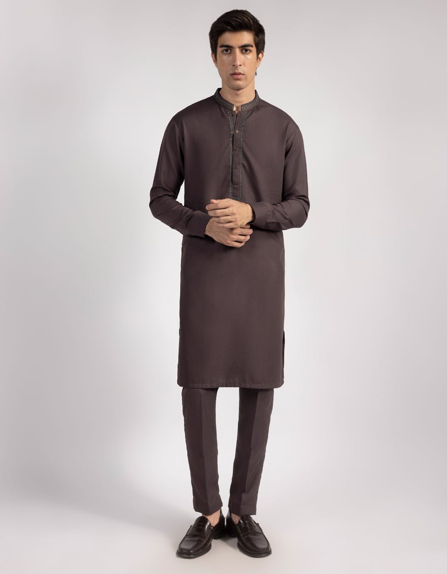 BROWN BLENDED KURTA TROUSERS