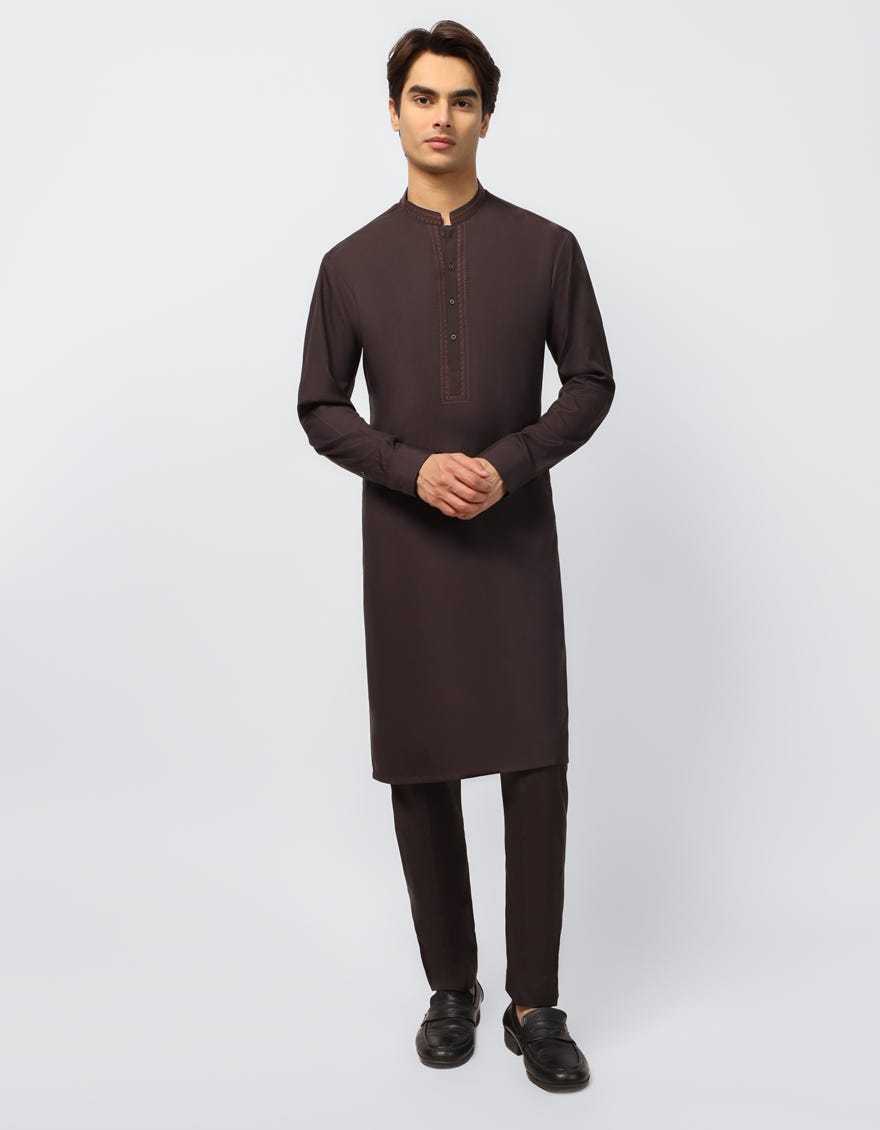 DEEP BROWN SEMI-FORMAL KURTA TROUSERS