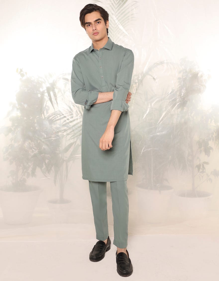 Sea Green Blended Kurta Pajama | Jtkp-A-46419
