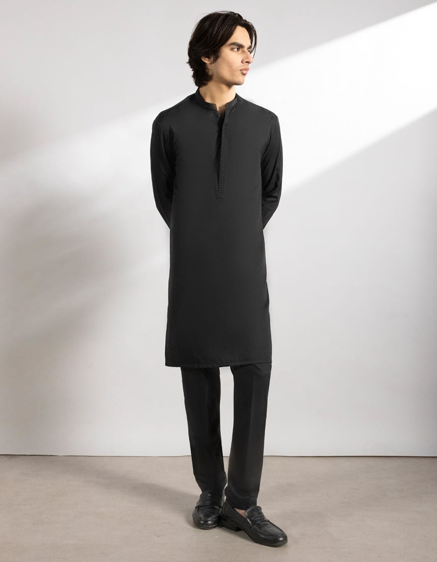 BLACK BLENDED KURTA TROUSERS