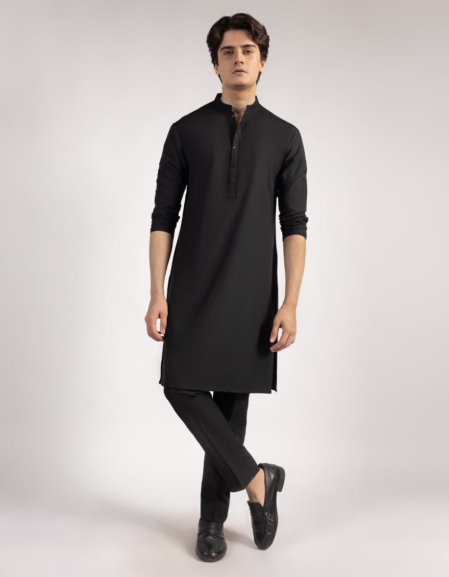 BLACK BLENDED KURTA TROUSERS