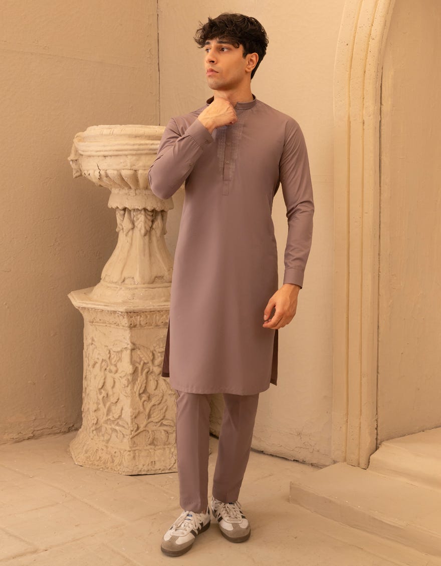 DULL BROWN BLENDED SEMI-FORMAL KURTA TROUSER
