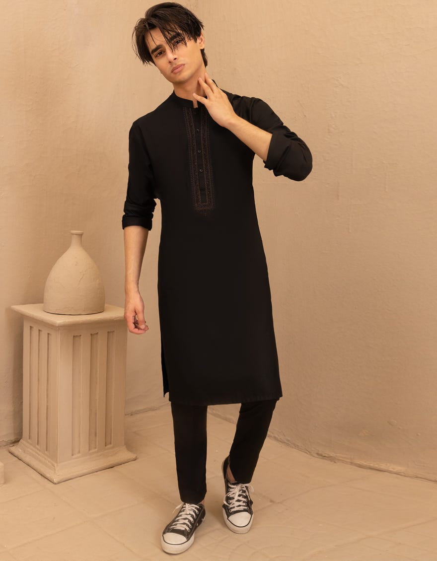 BLACK BLENDED FORMAL KURTA TROUSER