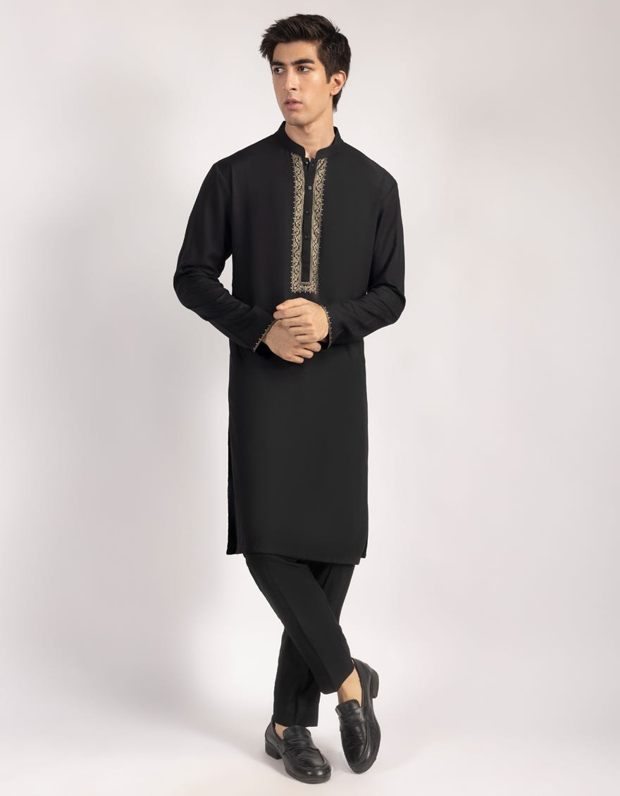 BLACK BLENDED KURTA TROUSERS