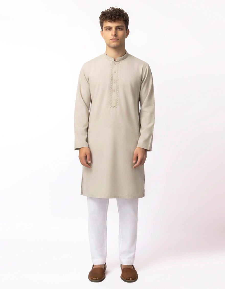 OFF WHITE BLENDED SEMI-FORMAL KURTA TROUSERS