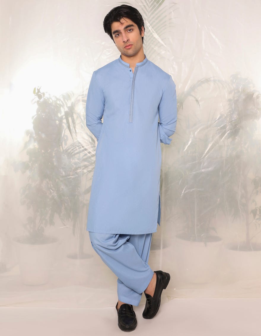 Sky Blue Polyester Teen Boy's Kameez Shalwar | Jtks-S-34740