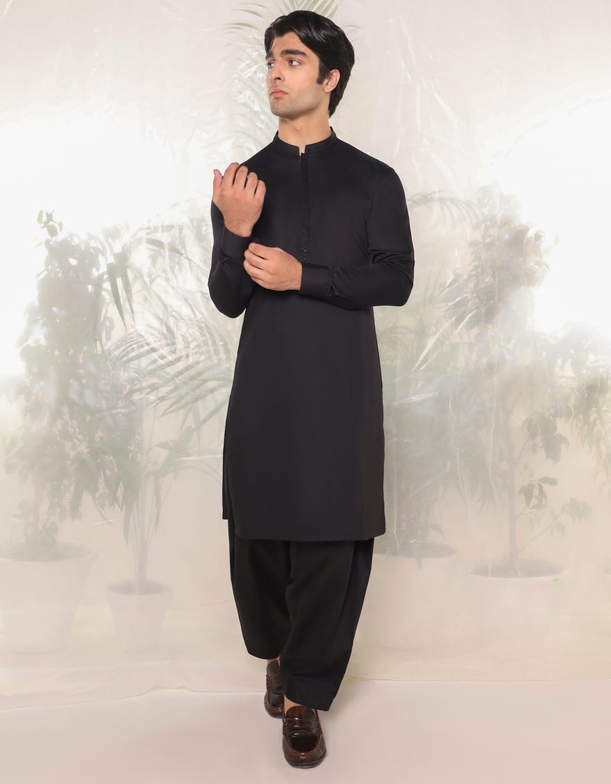 Black Blended Teen Boy's Kameez Shalwar | Jtks-A-34764